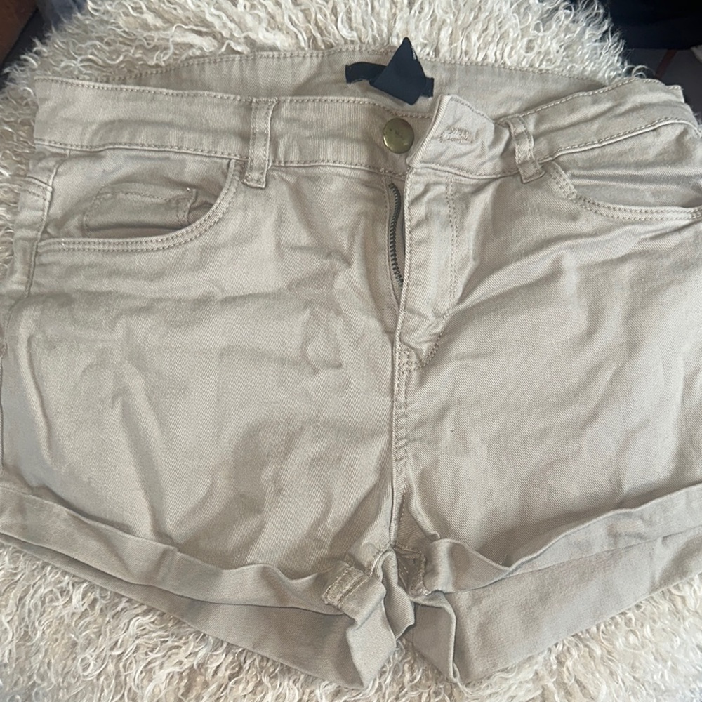 H&M Tan Jean Shorts with Cuffed Hem